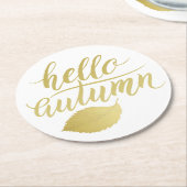 hallo Atumn | Faux Gold Brush-script Ronde Kartonnen Onderzetter (Gebogen)