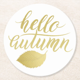 hallo Atumn | Faux Gold Brush-script Ronde Kartonnen Onderzetter