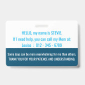 hallo autisme bewustzijn en noodcontact  badge (Achterkant)