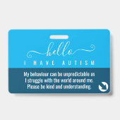 hallo autisme bewustzijn en noodcontact  badge (Voorzijde)