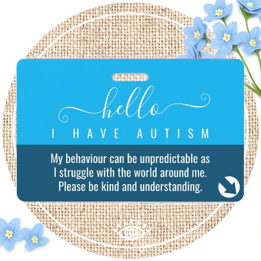 hallo Autisme bewustzijn en noodcontact Badge