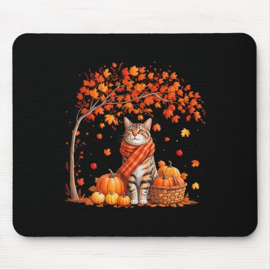 Hallo Autumn Cat Herfst Leaf Kitten Lover Thanksgi Muismat (Voorkant)