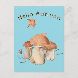 Hallo Autumn Dry Leaf Mushroom Waterverf Briefkaart