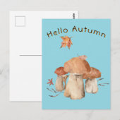 Hallo Autumn Dry Leaf Mushroom Waterverf Briefkaart (Voorkant / Achterkant)