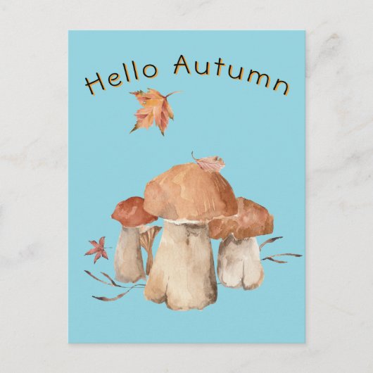 Hallo Autumn Dry Leaf Mushroom Waterverf Briefkaart (Voorkant)