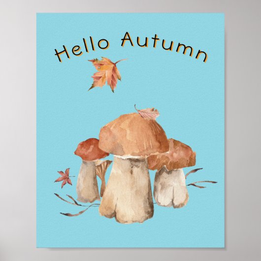 Hallo Autumn Dry Leaf Mushroom Waterverf Poster (Voorkant)