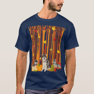 hallo Autumn Husky Maple Leaf Herfst Pumpkin Manne T-shirt