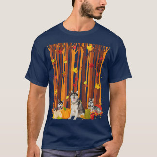 hallo Autumn Husky Maple Leaf Herfst Pumpkin Manne T-shirt