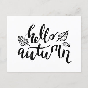 hallo Autumn Leaves Black en White Calligraphy Feestdagenkaart