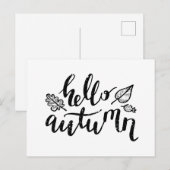 hallo Autumn Leaves Black en White Calligraphy Feestdagenkaart (Voorkant / Achterkant)
