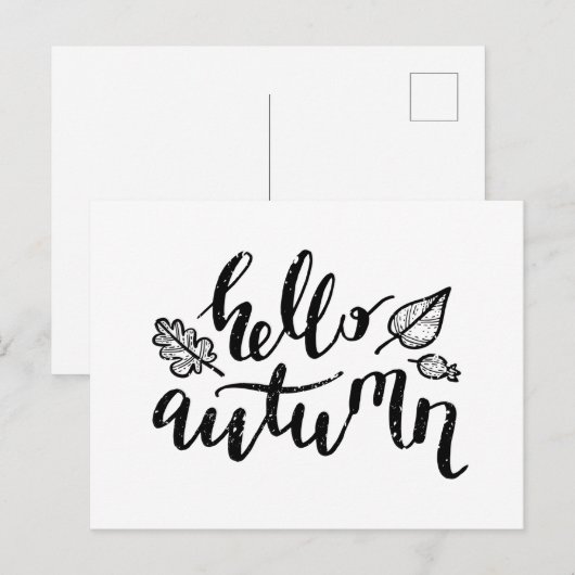 hallo Autumn Leaves Black en White Calligraphy Feestdagenkaart (Voorkant / Achterkant)