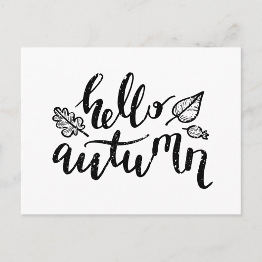 hallo Autumn Leaves Black en White Calligraphy Feestdagenkaart (Voorkant)