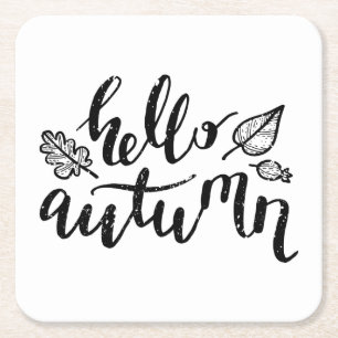 hallo Autumn Leaves Black en White Calligraphy Kartonnen Onderzetters