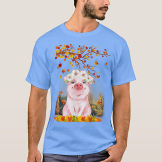hallo Autumn Maple Pig Leaf Herfst Cute Pigs Lover T-shirt