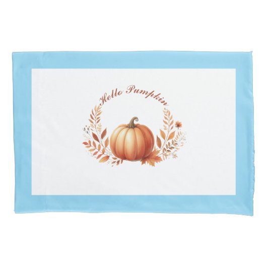 Hallo Autumn Pumpkin Blue Border Kussensloop (Voorkant)