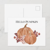 Hallo Autumn Pumpkin Waterverf Briefkaart (Voorkant / Achterkant)