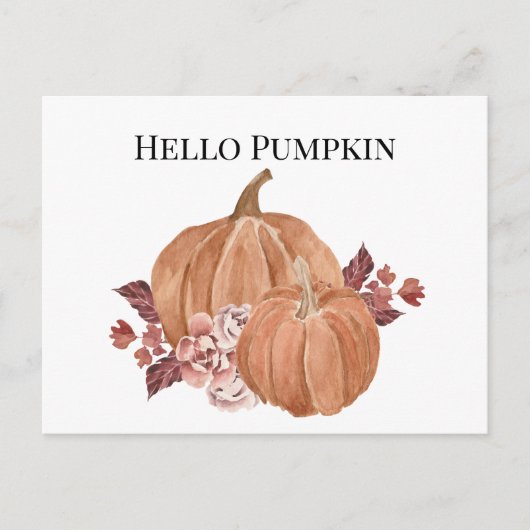 Hallo Autumn Pumpkin Waterverf Briefkaart (Voorkant)