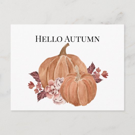 Hallo Autumn Pumpkin Waterverf Briefkaart (Voorkant)