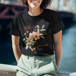 Hallo Autumn Waterverf Floral Black T-shirt