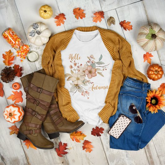 Hallo Autumn Waterverf Herfst Floral T-shirt