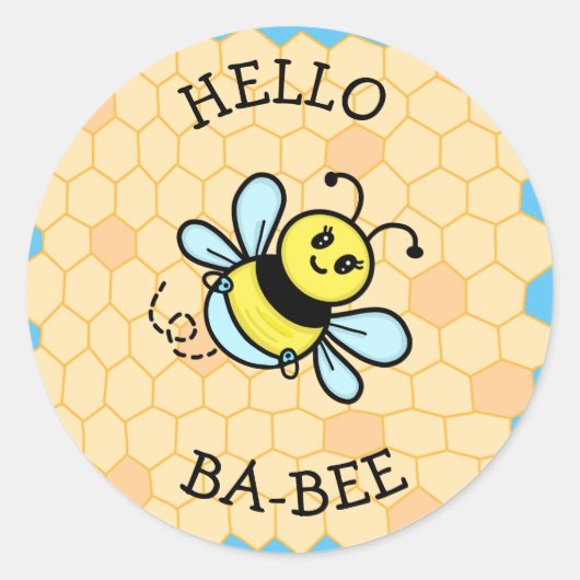 Hallo Ba-bee Baby shower of geboorteaankondiging Ronde Sticker (Voorkant)