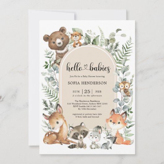 hallo Babies Boho Woodland Twin Baby shower Kaart (Voorkant)