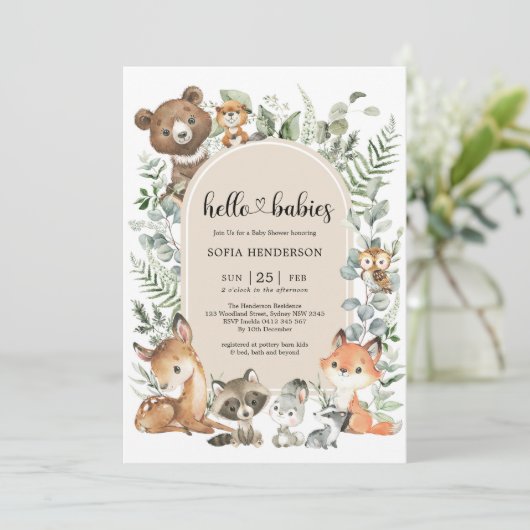hallo Babies Boho Woodland Twin Baby shower Kaart (Staand voorkant)