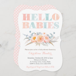 hallo BABIES Peach Twins Baby shower of Sip Zie Kaart