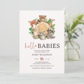 Hallo Babies Rustic Woodland Twin Baby shower Kaart (Staand voorkant)