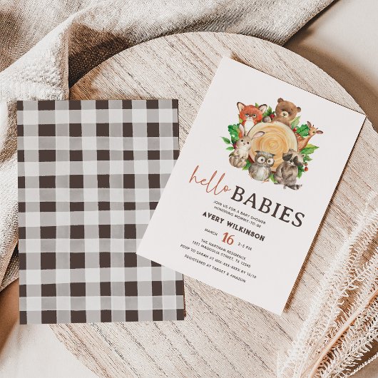 Hallo Babies Rustic Woodland Twin Baby shower Kaart