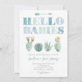 hallo Babies Twin Boys Cactus Baby shower Party Kaart (Voorkant)