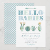 hallo Babies Twin Boys Cactus Baby shower Party Kaart (Voorkant / Achterkant)