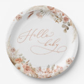 Hallo Baby Baby shower Boho Pampas Grass Papieren Bordje (Voorkant)