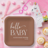 Hallo Baby Baby shower Brown Boho Bohemian Papieren Bordje (Feest)
