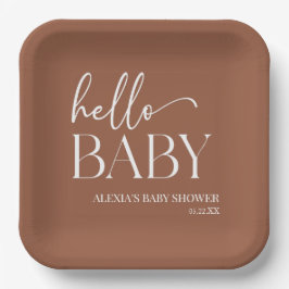 Hallo Baby Baby shower Brown Boho Bohemian Papieren Bordje