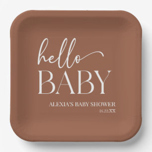 Hallo Baby Baby shower Brown Boho Bohemian Papieren Bordje
