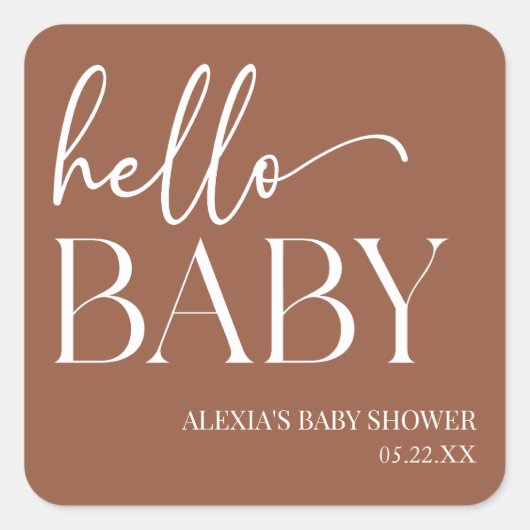 Hallo Baby Baby shower Brown Boho Bohemian Vierkante Sticker (Voorkant)