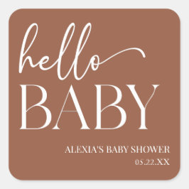 Hallo Baby Baby shower Brown Boho Bohemian Vierkante Sticker