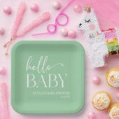 Hallo Baby Baby shower Groene minimalist Papieren Bordje (Feest)