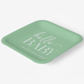Hallo Baby Baby shower Groene minimalist Papieren Bordje (Gebogen)