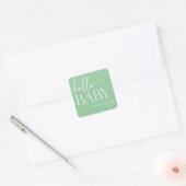 Hallo Baby Baby shower Groene minimalist Vierkante Sticker (Envelop)