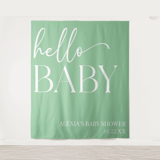 Hallo Baby Baby shower Groene minimalist Wandkleed (Voorkant)