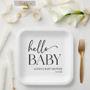 Hallo Baby Baby shower Minimalist voor zwart-wit Papieren Bordje