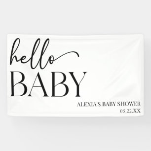 Hallo Baby Baby shower Minimalist voor zwart-wit Spandoek