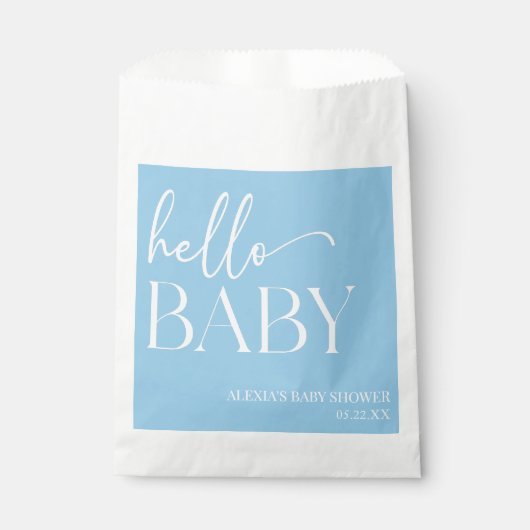 Hallo Baby Baby shower minimalistisch blauw Bedankzakje (Voorkant)
