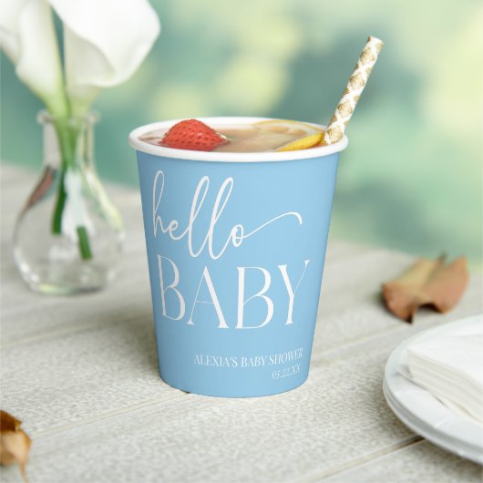 Hallo Baby Baby shower minimalistisch blauw Papieren Bekers (Insitu)