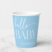 Hallo Baby Baby shower minimalistisch blauw Papieren Bekers (Achterkant)