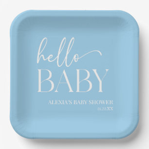Hallo Baby Baby shower minimalistisch blauw Papieren Bordje