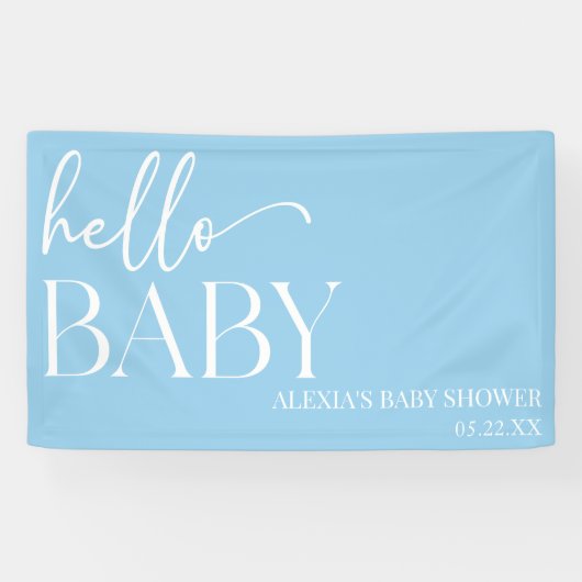 Hallo Baby Baby shower minimalistisch blauw Spandoek (Horizontaal)