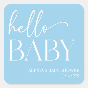 Hallo Baby Baby shower minimalistisch blauw Vierkante Sticker